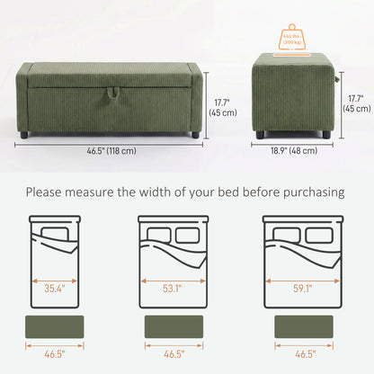Banc de rangement capitonné en velours côtelé