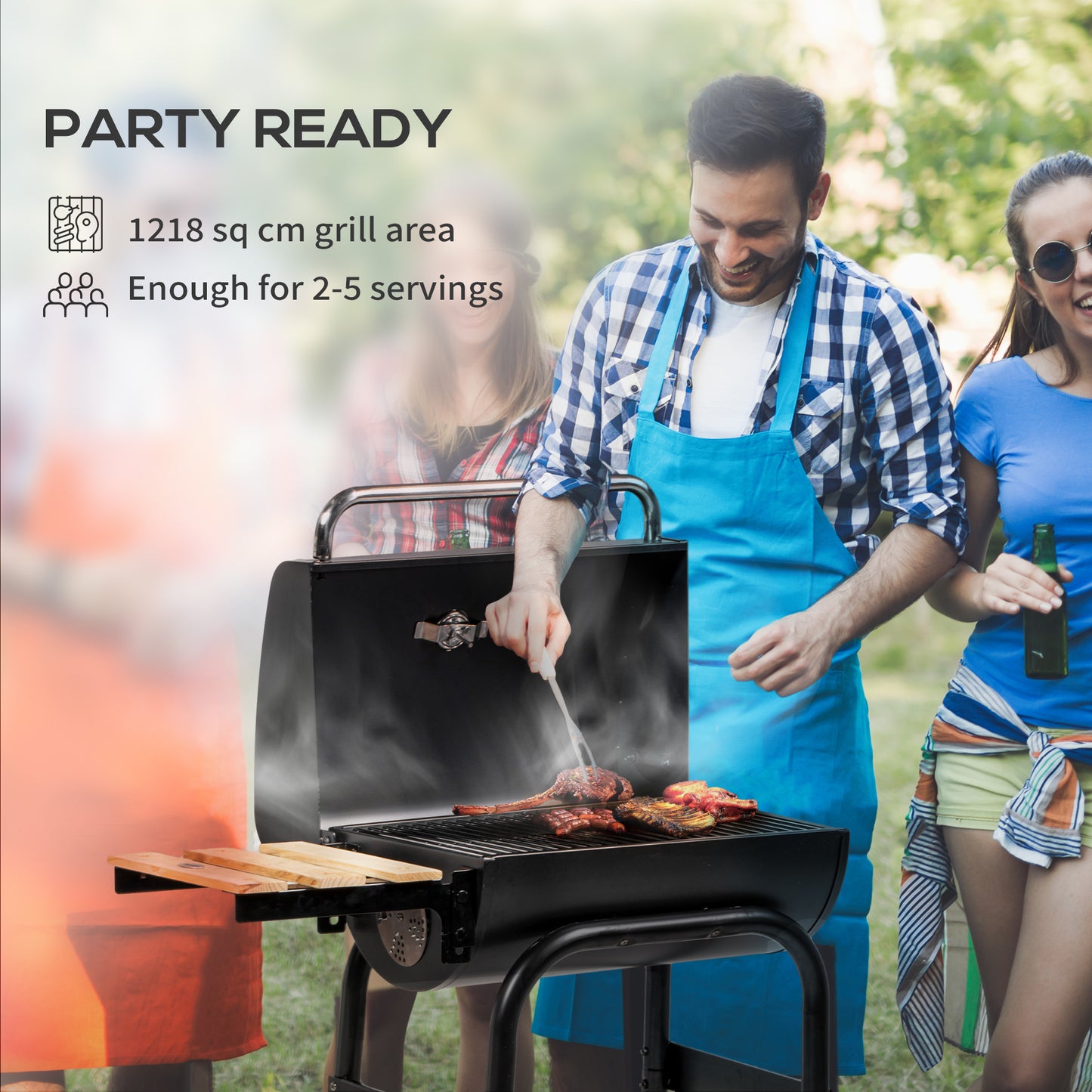 BBQ au charbon avec thermomètre et roues