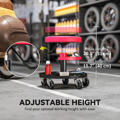 Tabouret de garage roulant à hauteur réglable avec plateaux