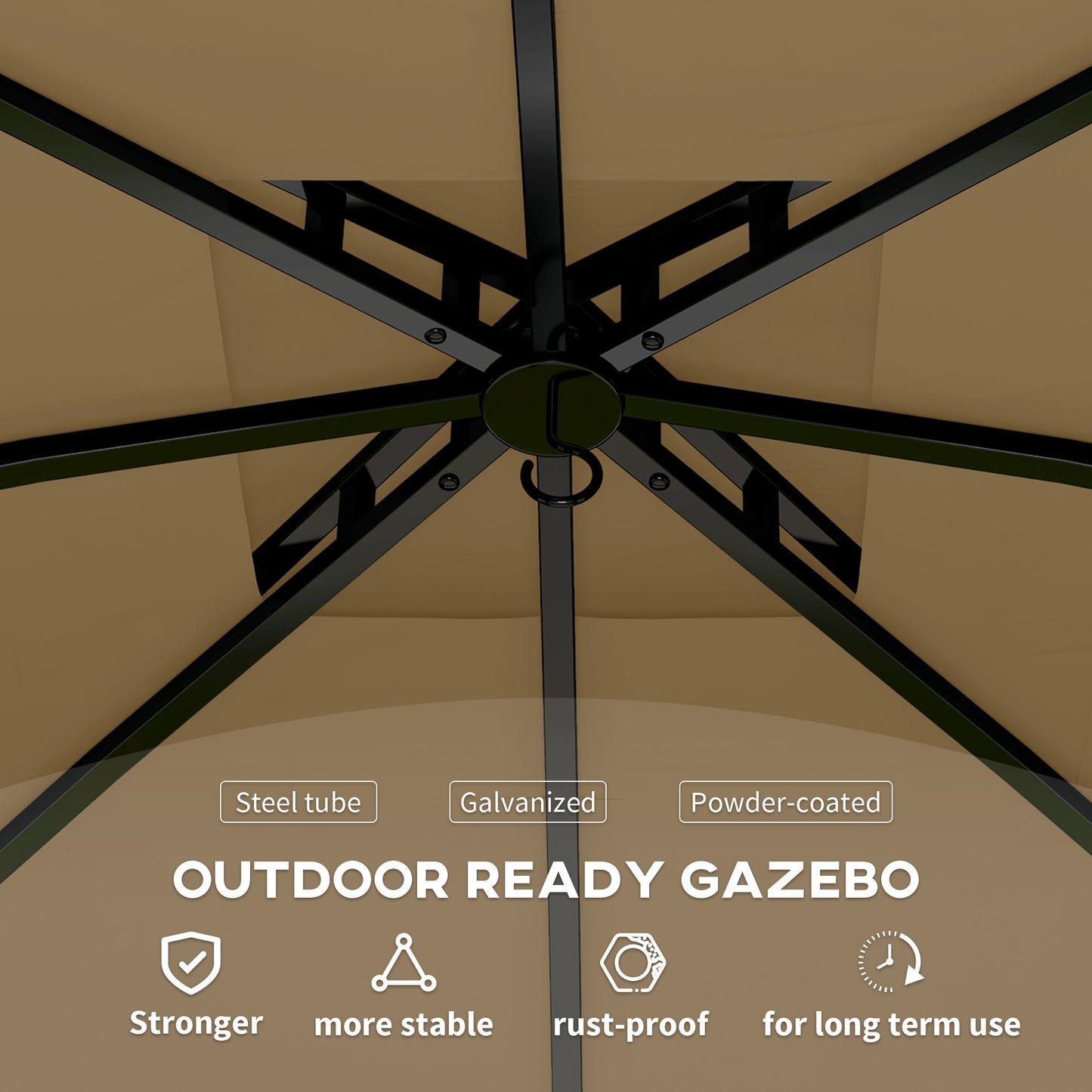 Gazebo de patio double toit avec rideaux et fenêtres d'église
