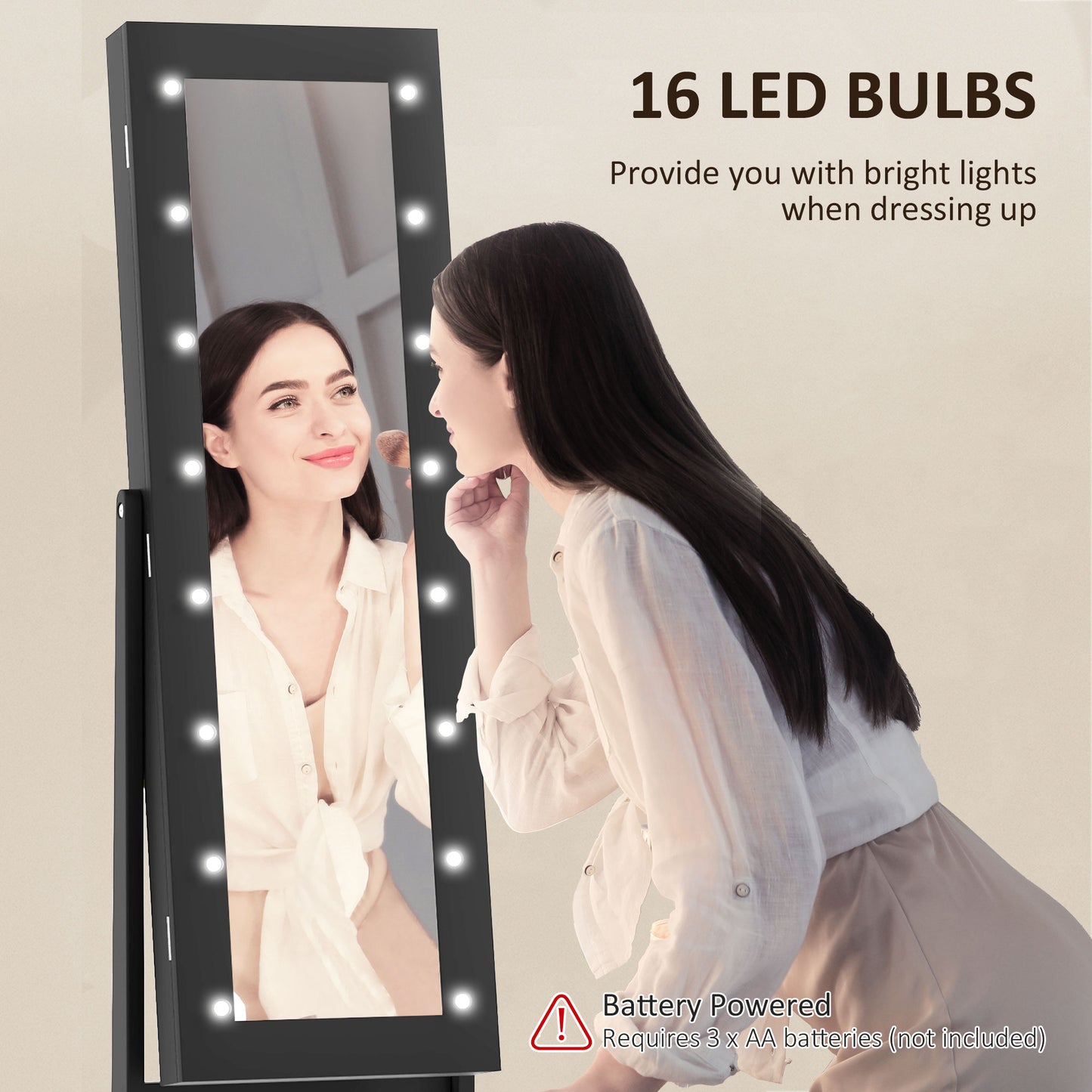 Armoire à bijoux sur pied avec miroir et lumières LED