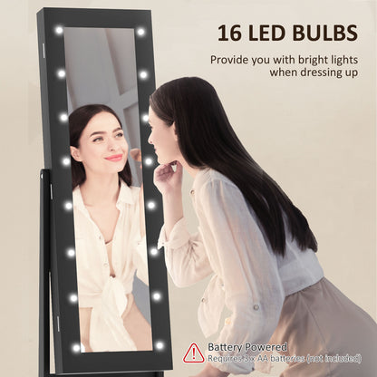 Armoire à bijoux sur pied avec miroir et lumières LED