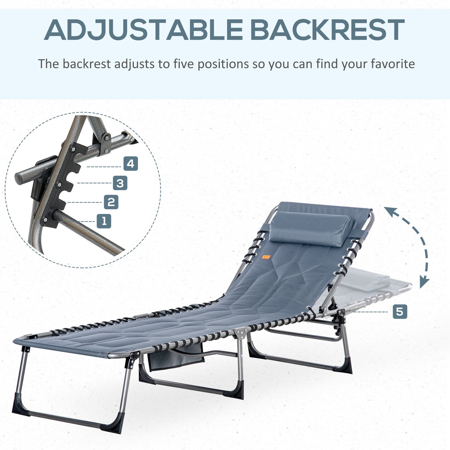 Chaise longue pliante extérieure dossier ajustable 5 positions