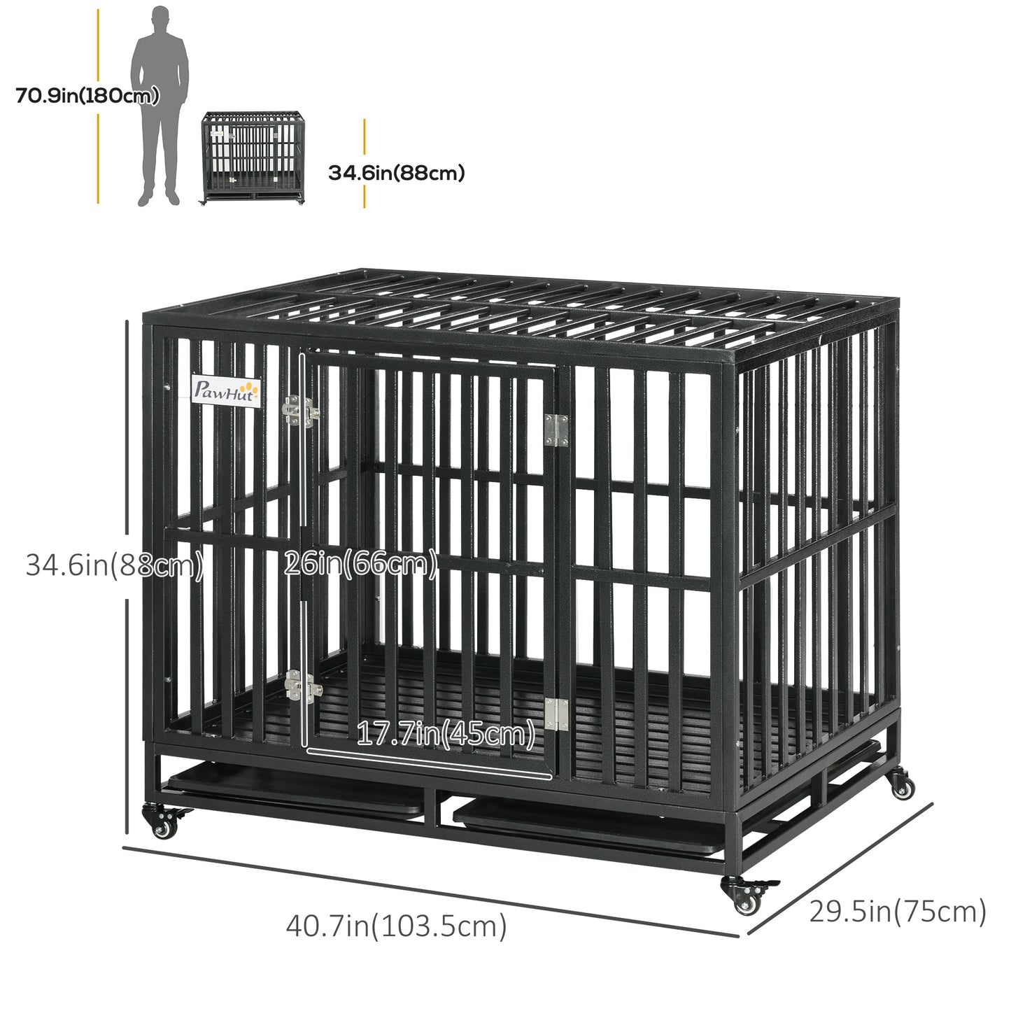 Cage pour chien en acier robuste 104 cm avec roulettes