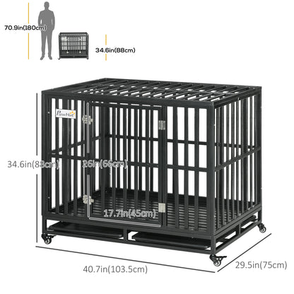 Cage pour chien en acier robuste 104 cm avec roulettes