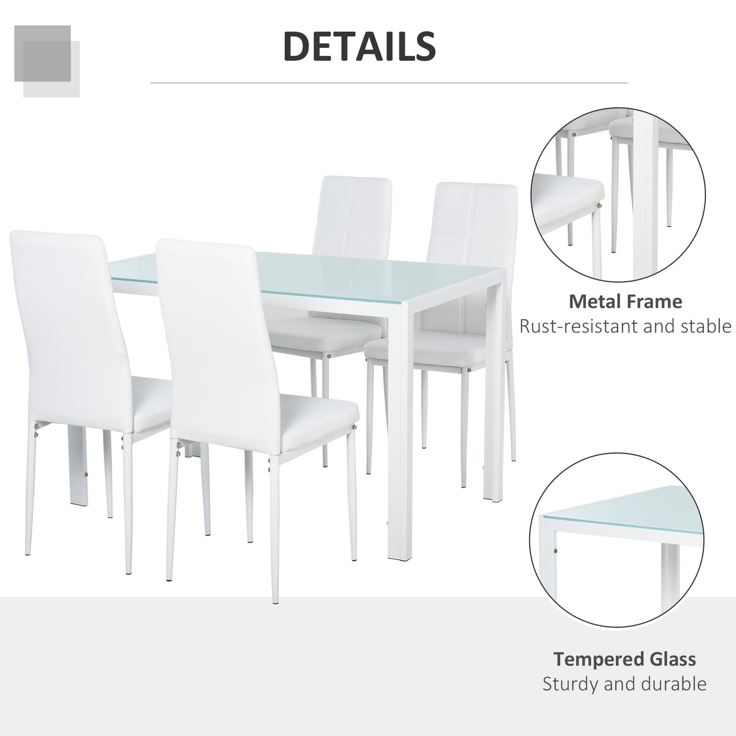Ensemble salle à manger 5 pièces verre trempé cadre métal