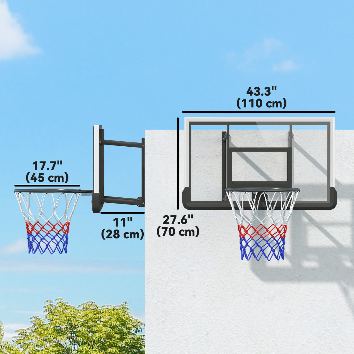 Panier de basket-ball mural réglable