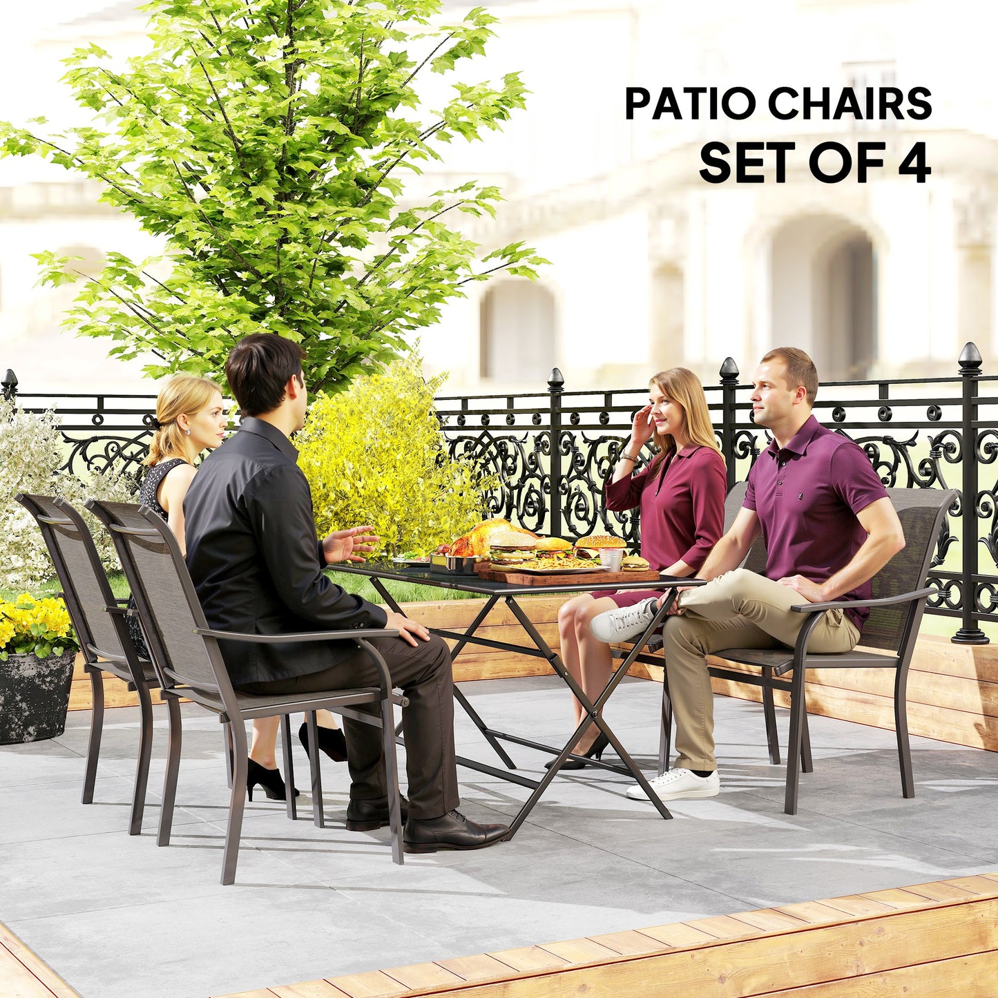 Chaises de patio en maille respirante, ensemble de 4
