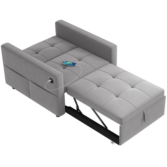 Fauteuil-lit convertible en velours avec USB
