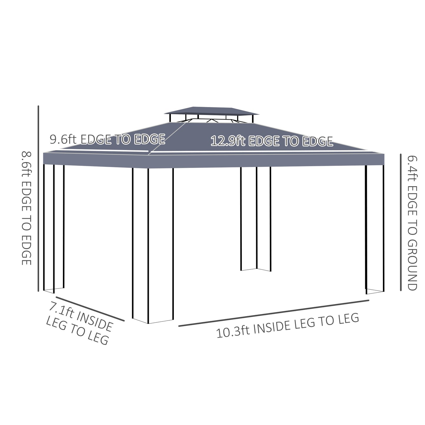 Gazebo extérieur double toit 305 x 396 cm