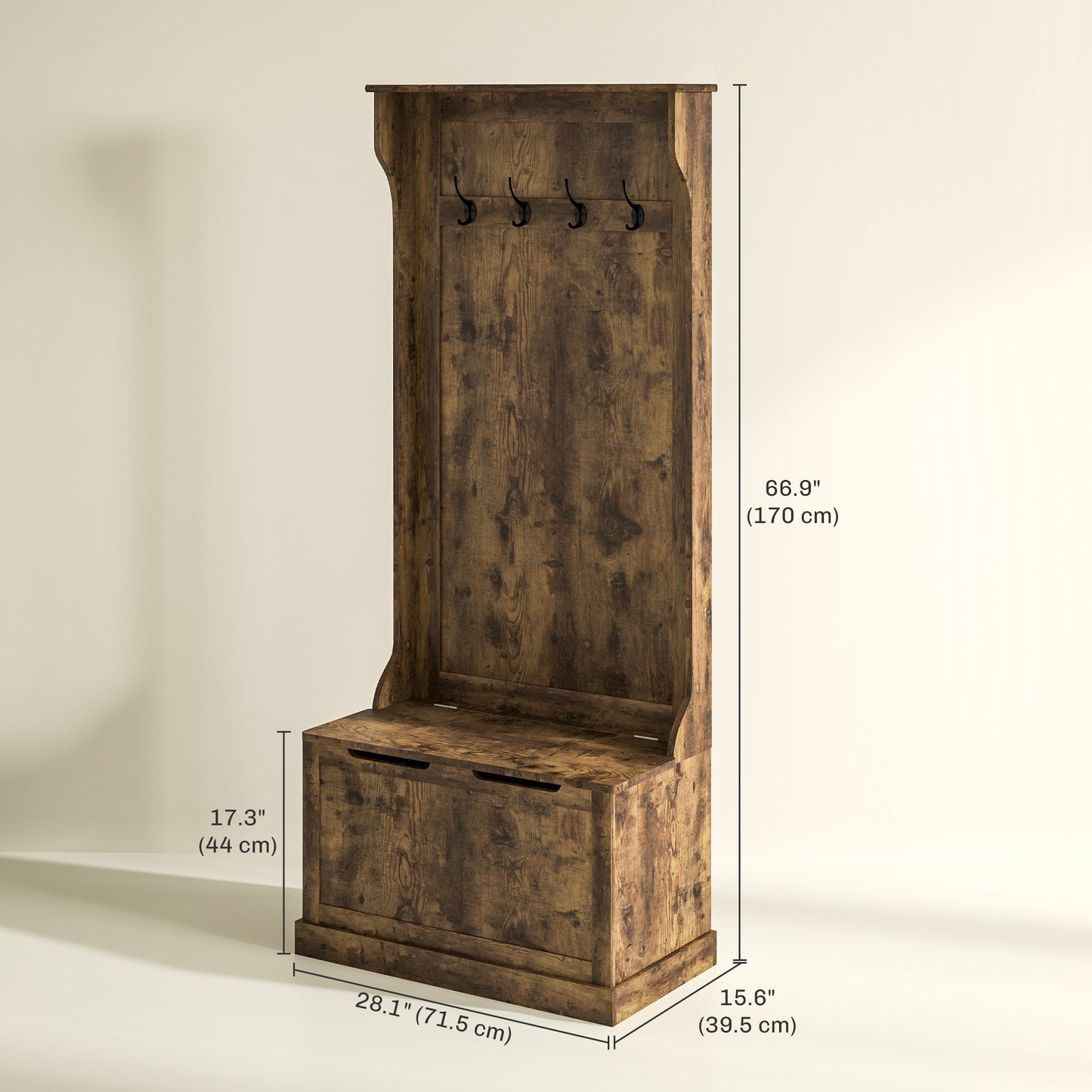 Porte-manteau multifonction 4-en-1 avec banc rangement rustique