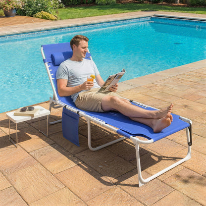 Chaise longue pliante avec trou facial et table latérale