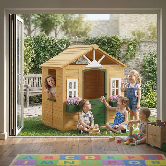 Maisonnette de jeu extérieure en bois pour enfants