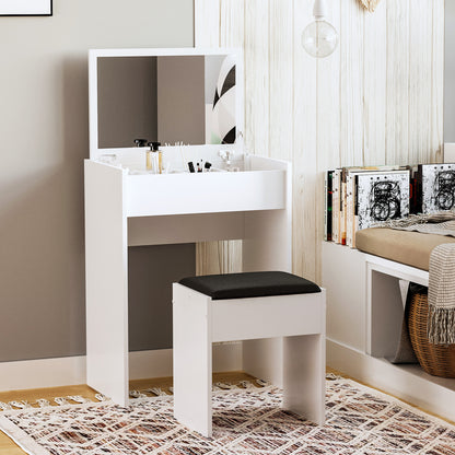 Coiffeuse moderne avec miroir rabattable et tabouret rembourré