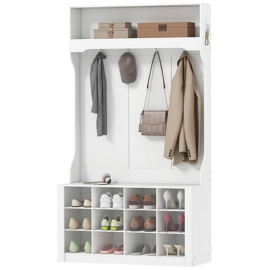 Hall tree 4-en-1 avec banc et 12 casiers à chaussures