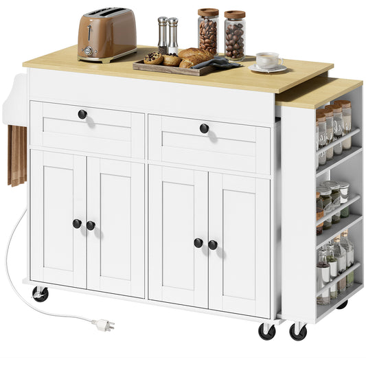 Îlot de cuisine roulant avec plateau extensible et prise