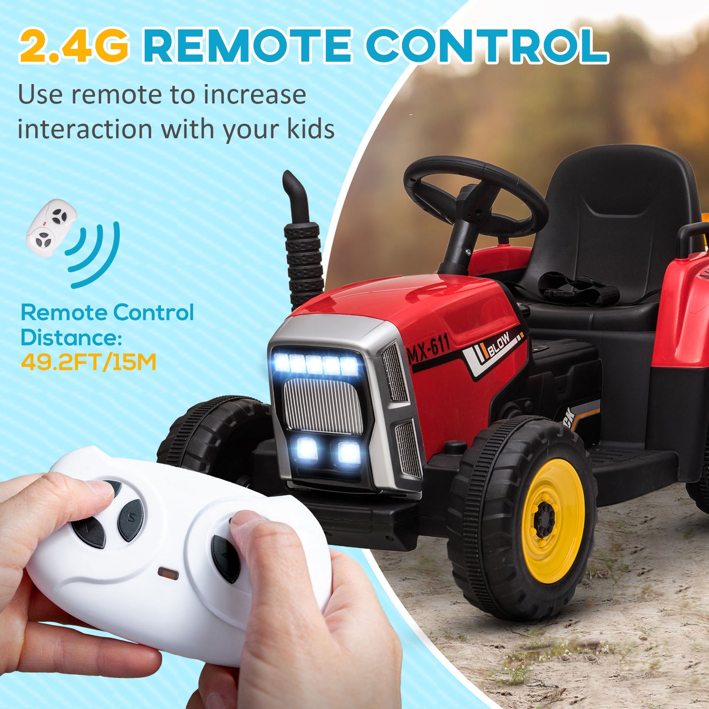 Tracteur électrique 12V pour enfants avec remorque