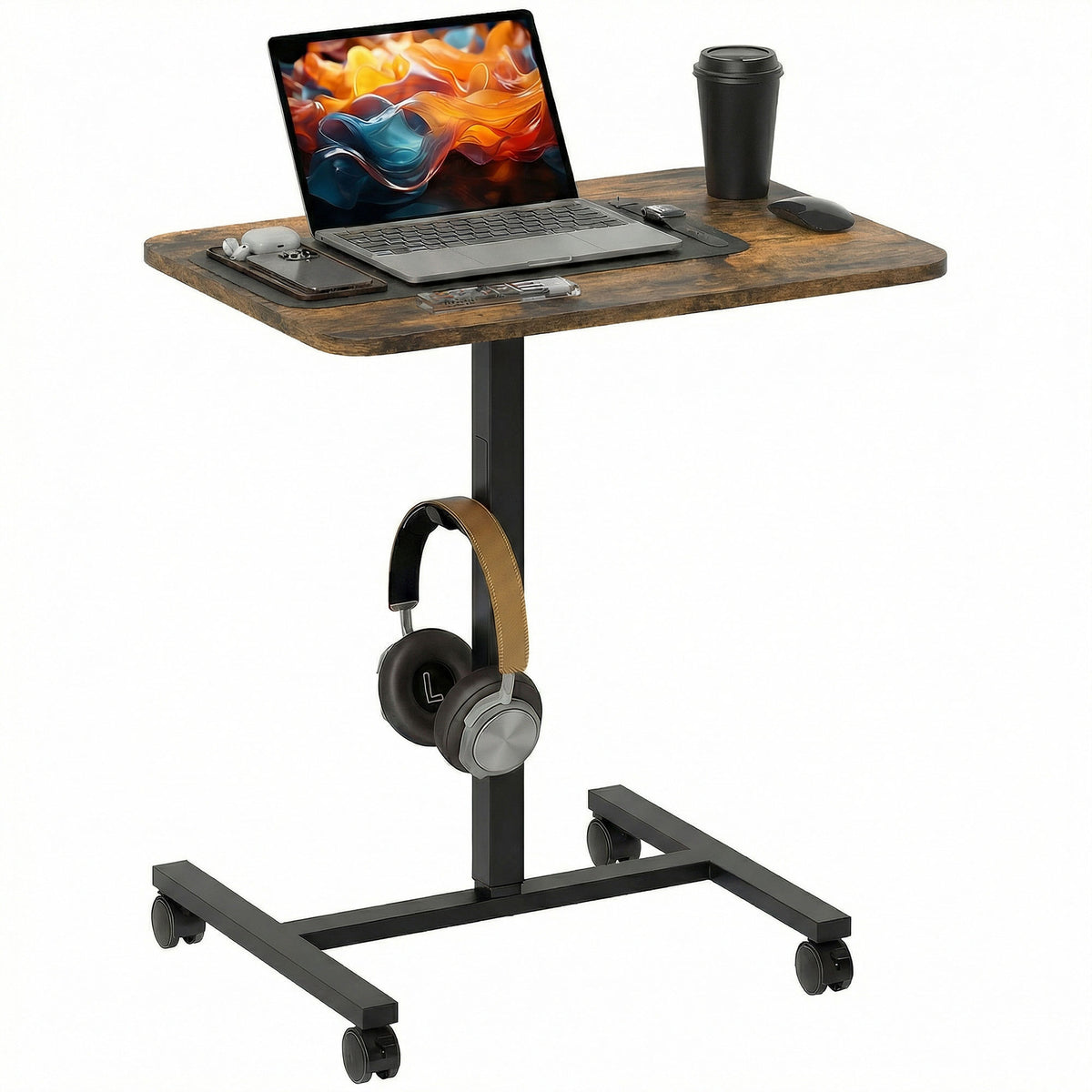 Bureau debout pneumatique ajustable avec roulettes
