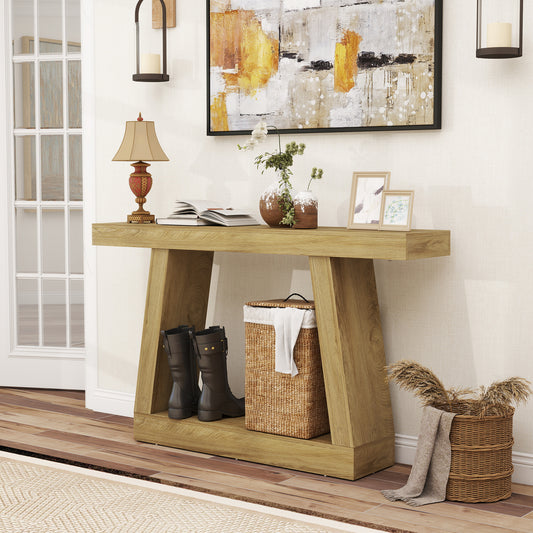 Table console rustique 2 niveaux avec rangement