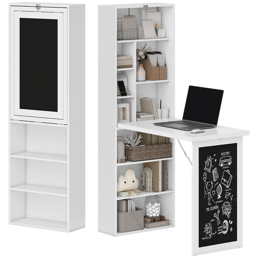 Bureau mural rabattable avec tableau noir et étagère