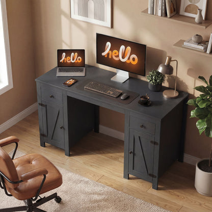 Bureau exécutif style fermette avec tiroirs et armoires