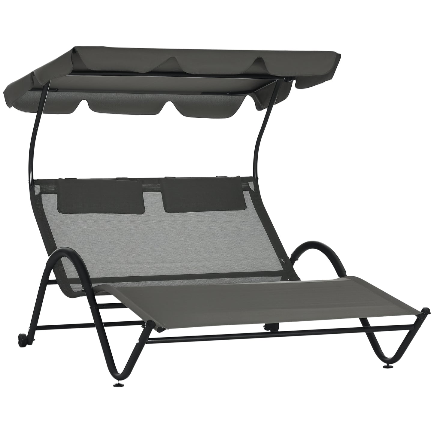 Chaise longue double avec parasol et roulettes
