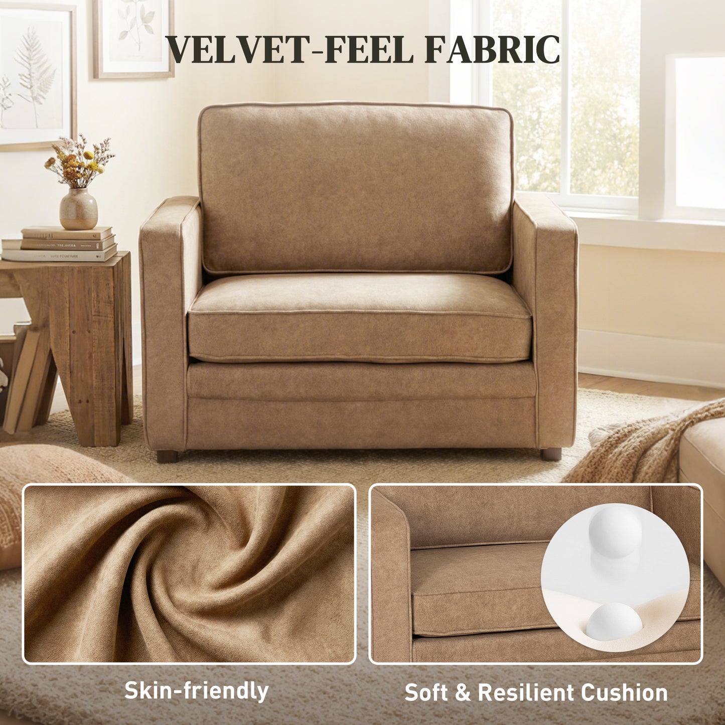 Fauteuil accent velours siège large ressorts ensachés