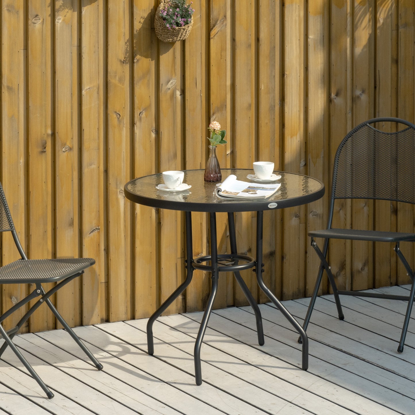Table de patio ronde 80cm avec trou parasol