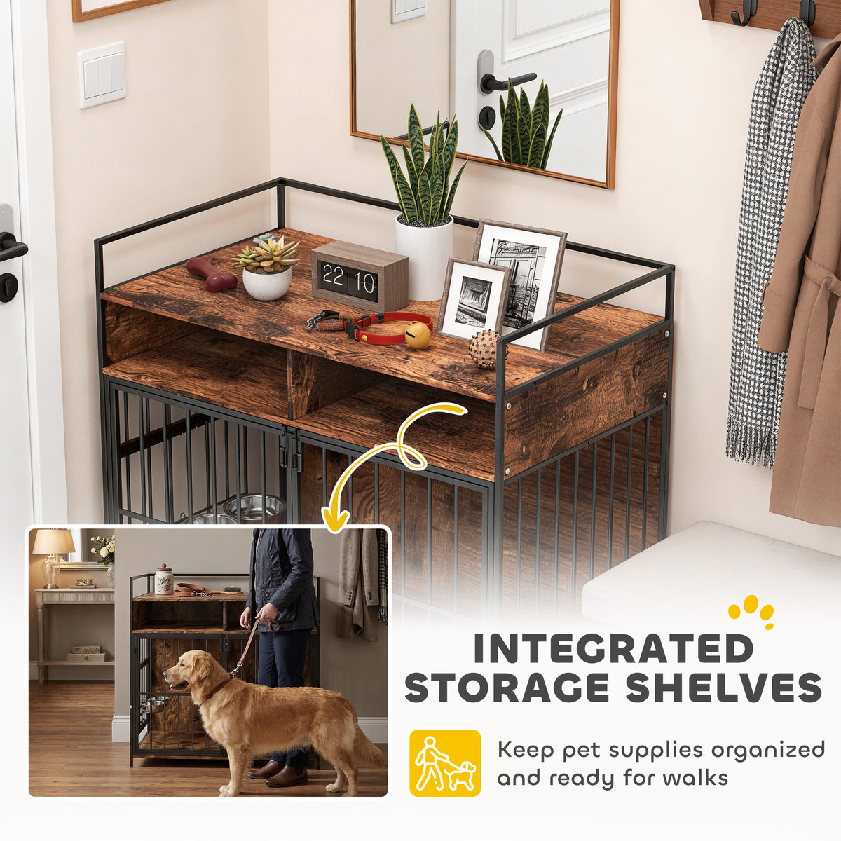 Cage pour chien meuble table d'appoint bols pivotants