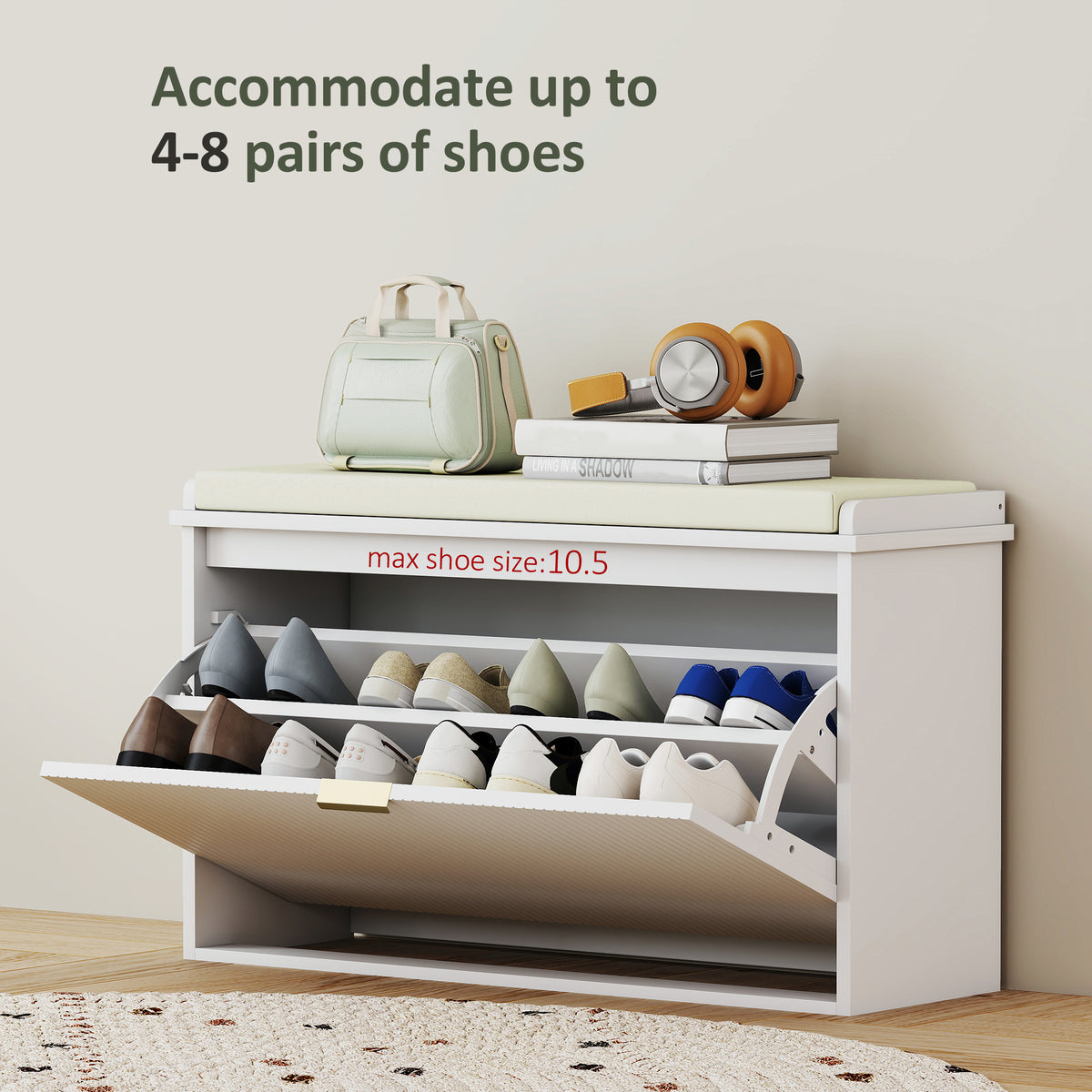 Banc d'entrée de rangement pour chaussures avec coussin