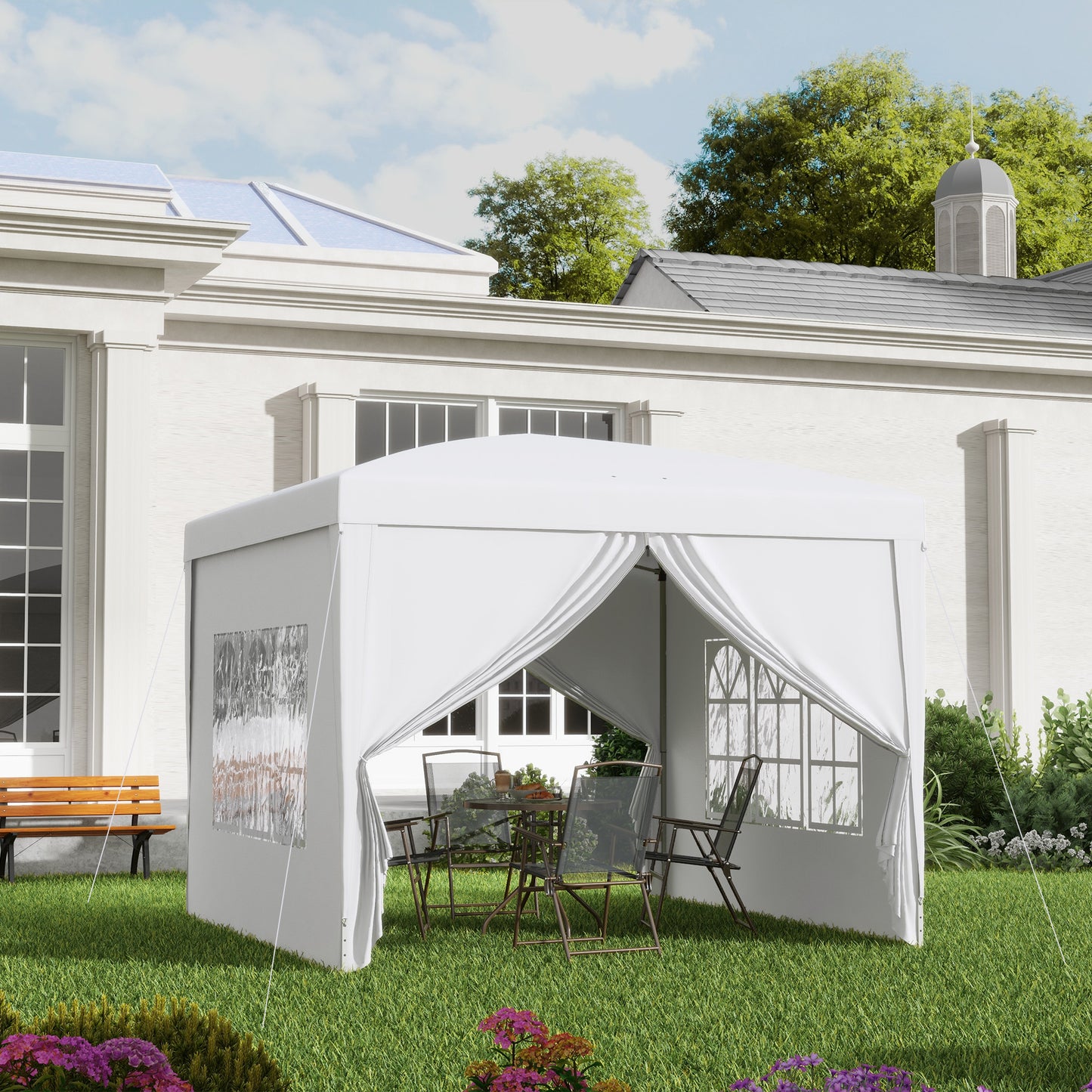 Tente Popup Extérieure 3m x 3m Gazebo Mariage — Blanc