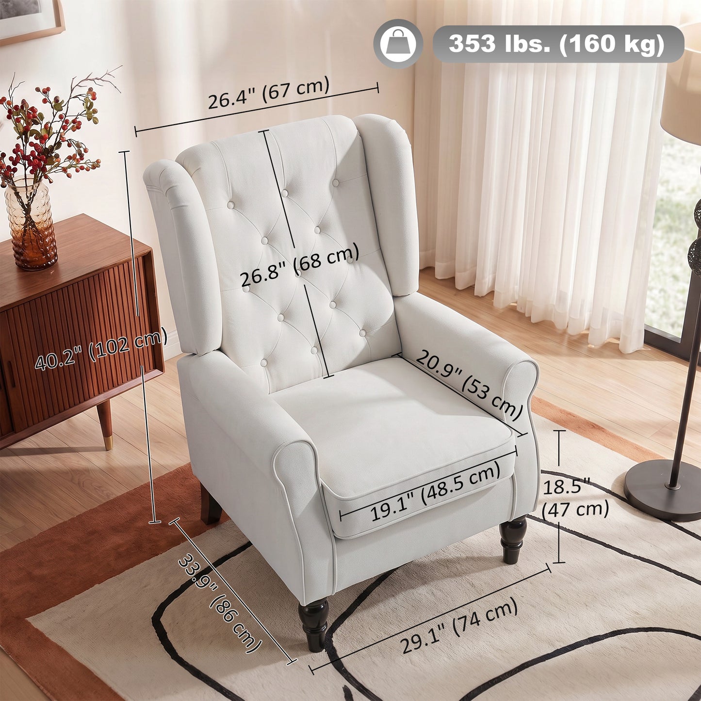 Fauteuil d'accent capitonné à dossier ailé en polyester