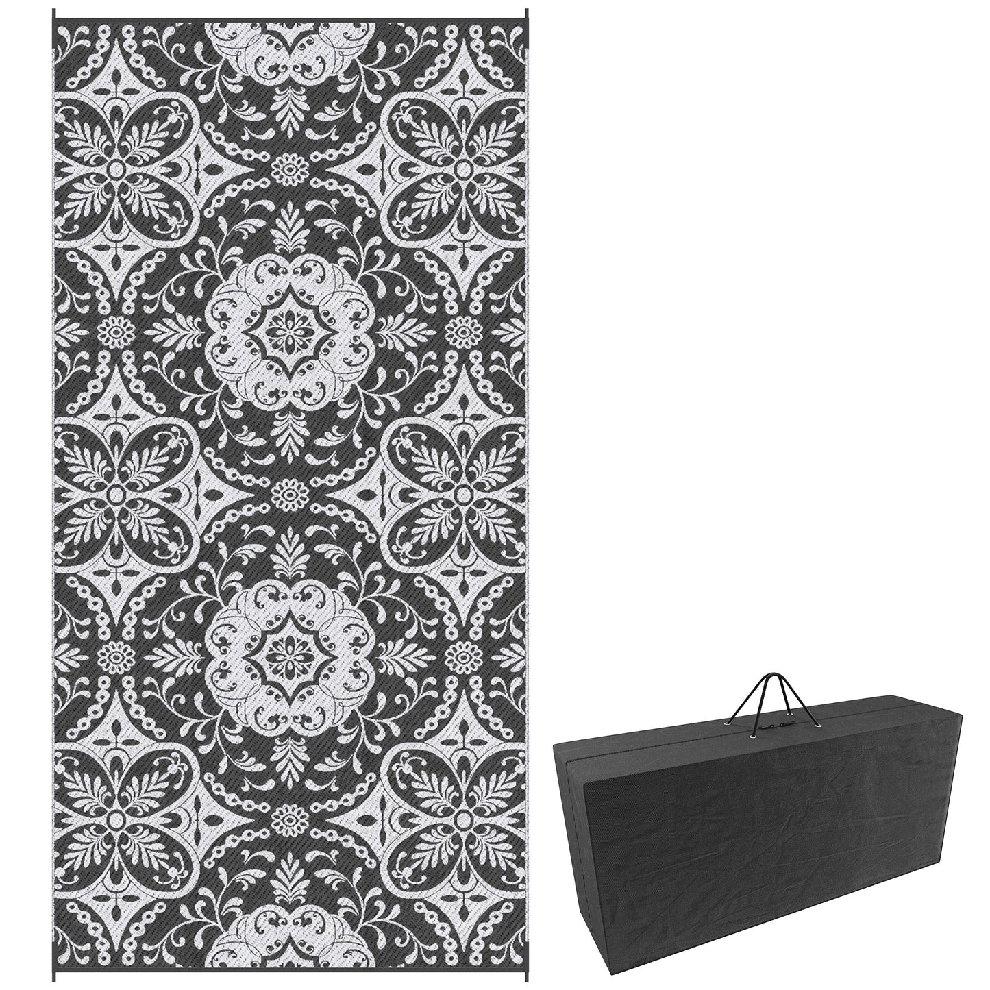 Tapis extérieur portable réversible 274 x 549 cm — Gris et blanc