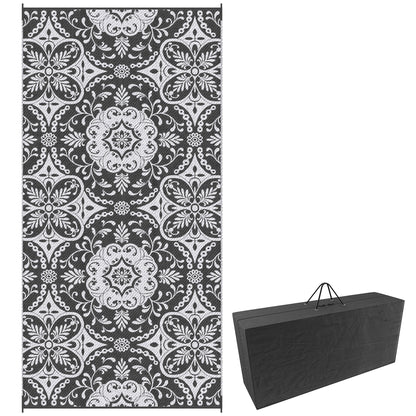 Tapis extérieur portable réversible 274 x 549 cm — Gris et blanc