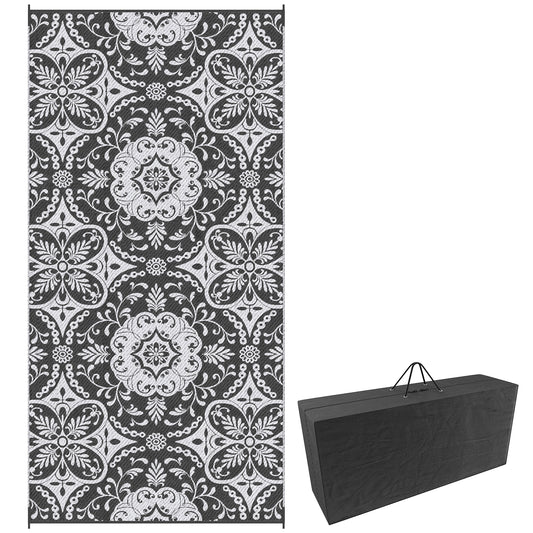 Tapis extérieur portable réversible 274 x 549 cm — Gris et blanc