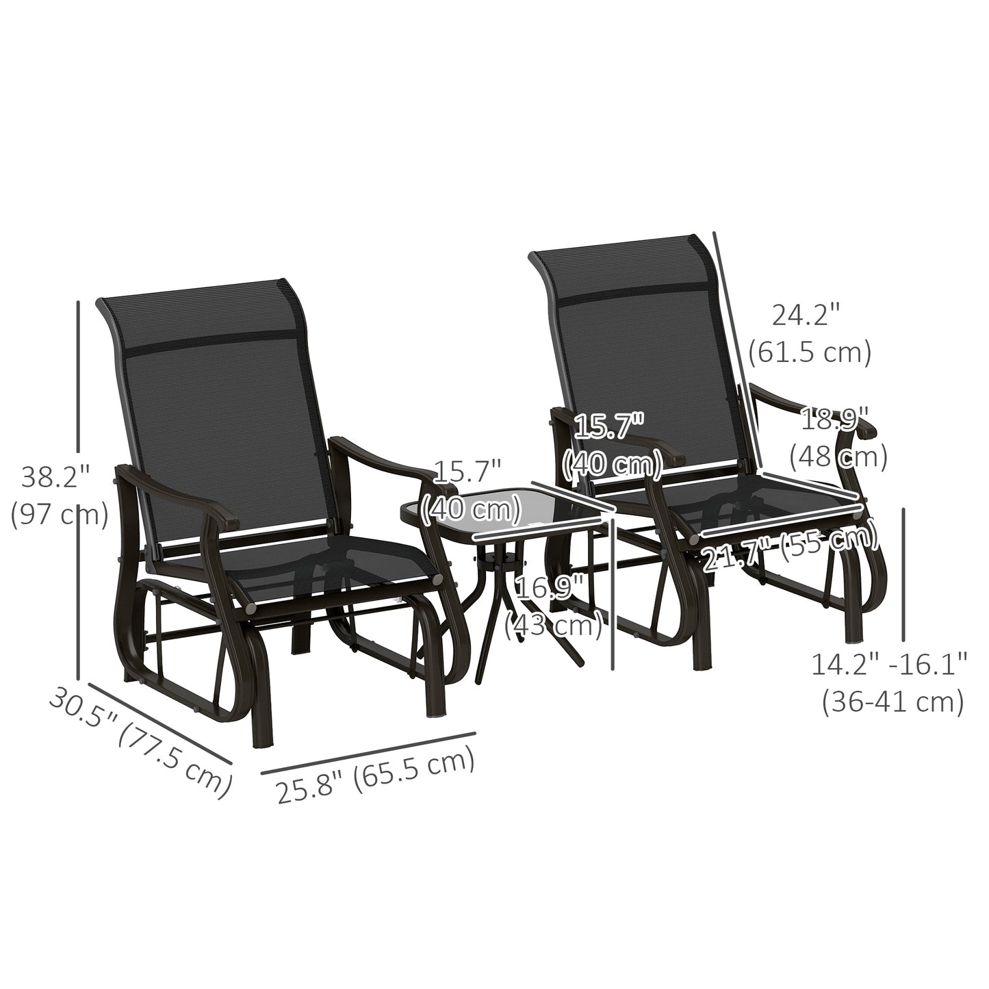 Ensemble planeurs de patio et table 3 pièces
