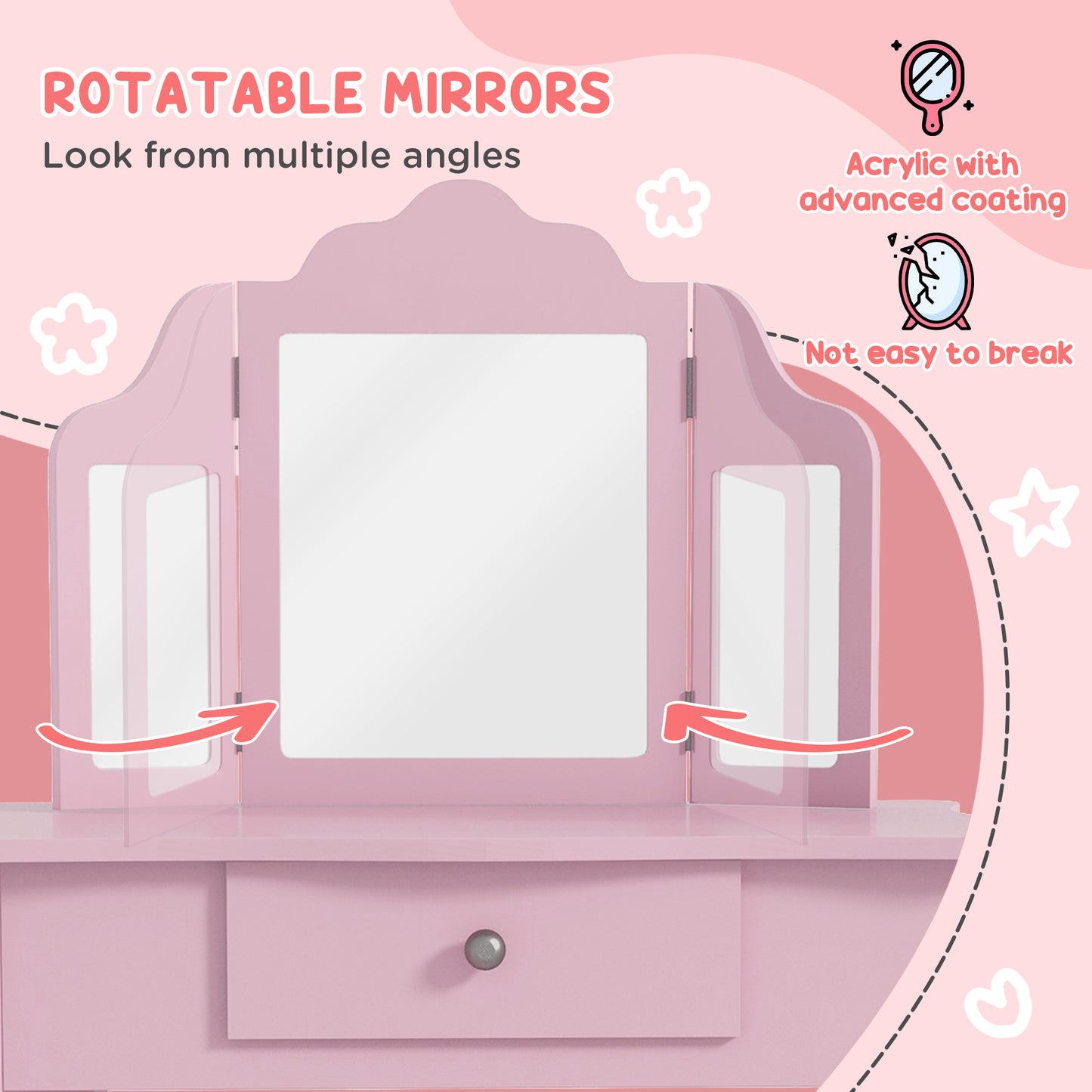 Coiffeuse enfant avec tabouret et miroirs pliants