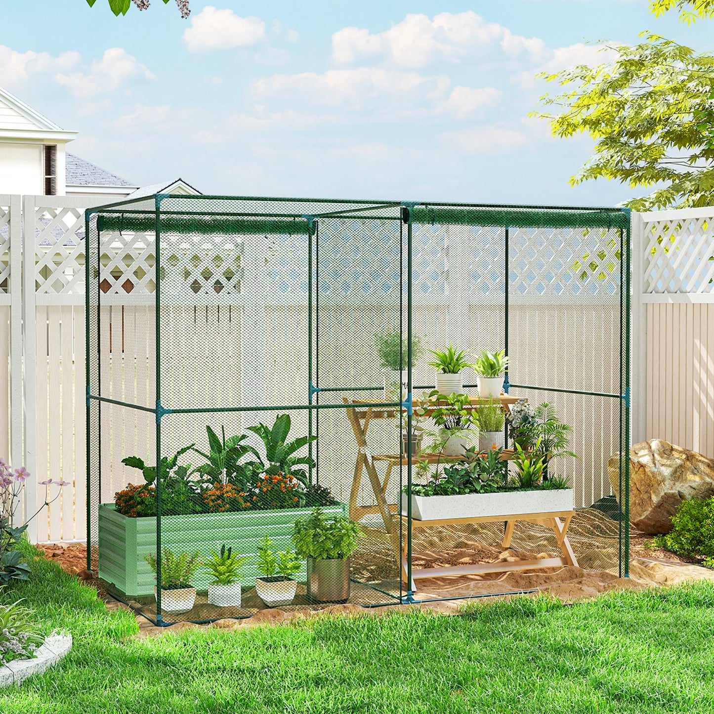 Serre Tunnel Protection Plantes 244 x 122 cm Portes Zippées