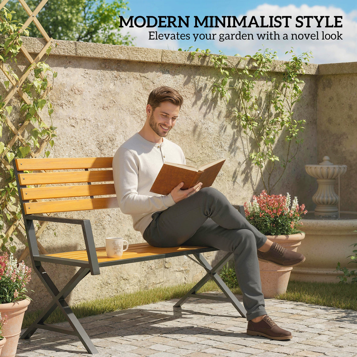 Banc de jardin 2 places avec dossier — noir