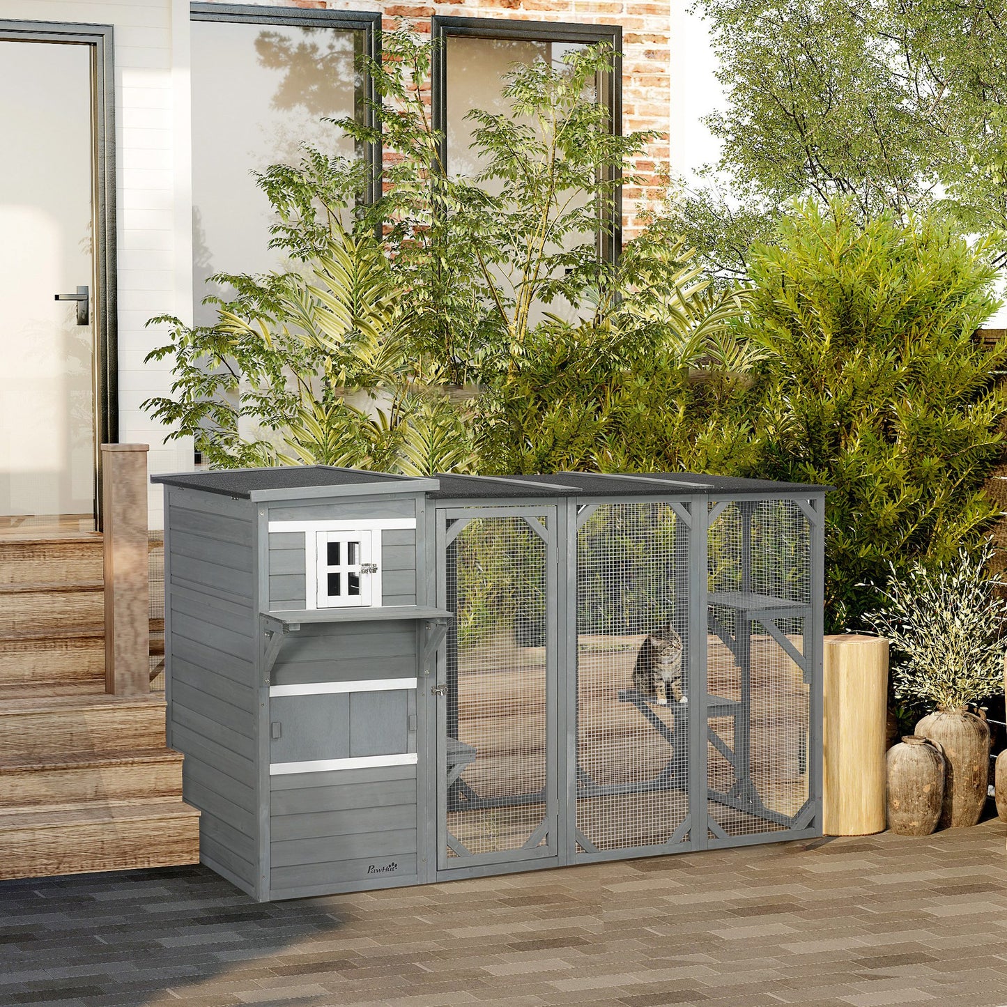 Enclos extérieur pour chat en bois avec toit asphalte