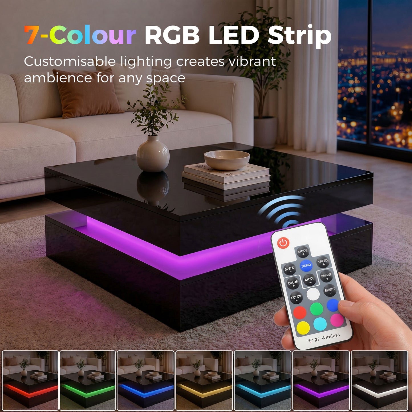 Table basse LED 2 niveaux haute brillance