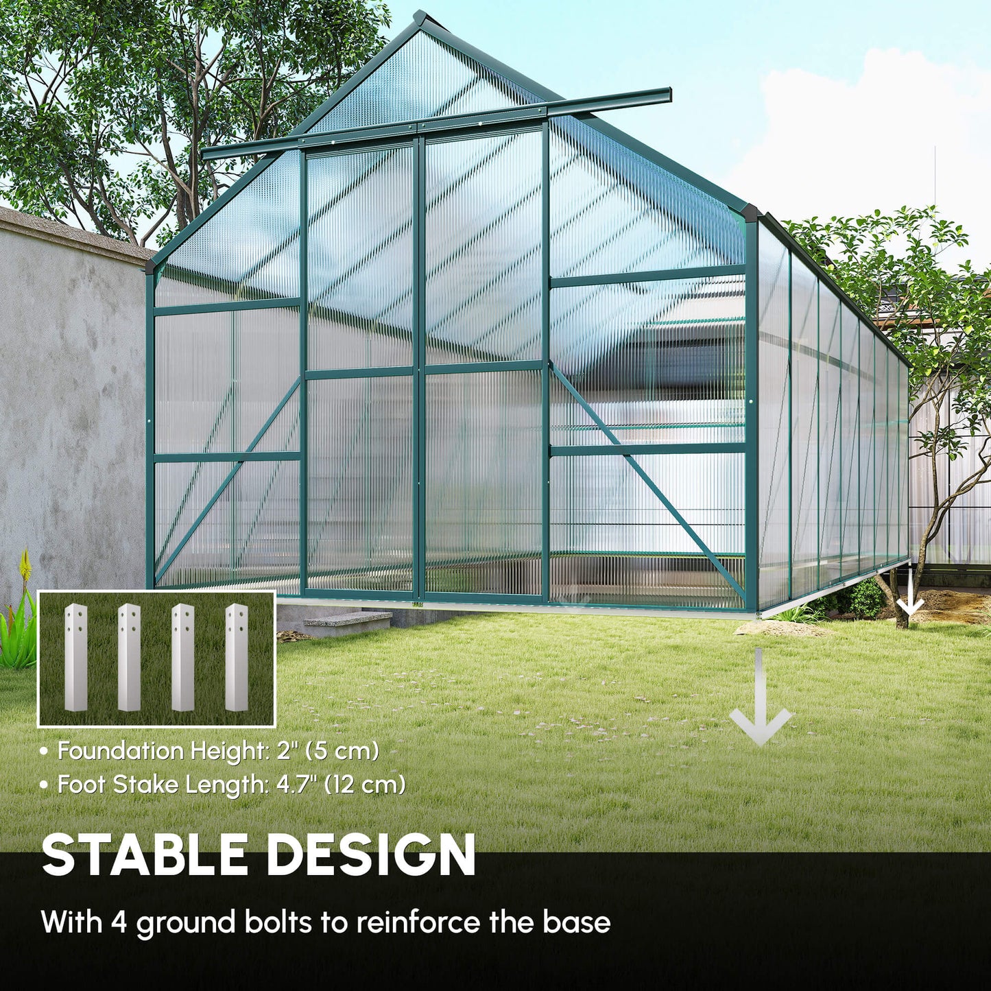  5x2.5m Aluminum Polycarbonate Greenhouse with Sliding Door