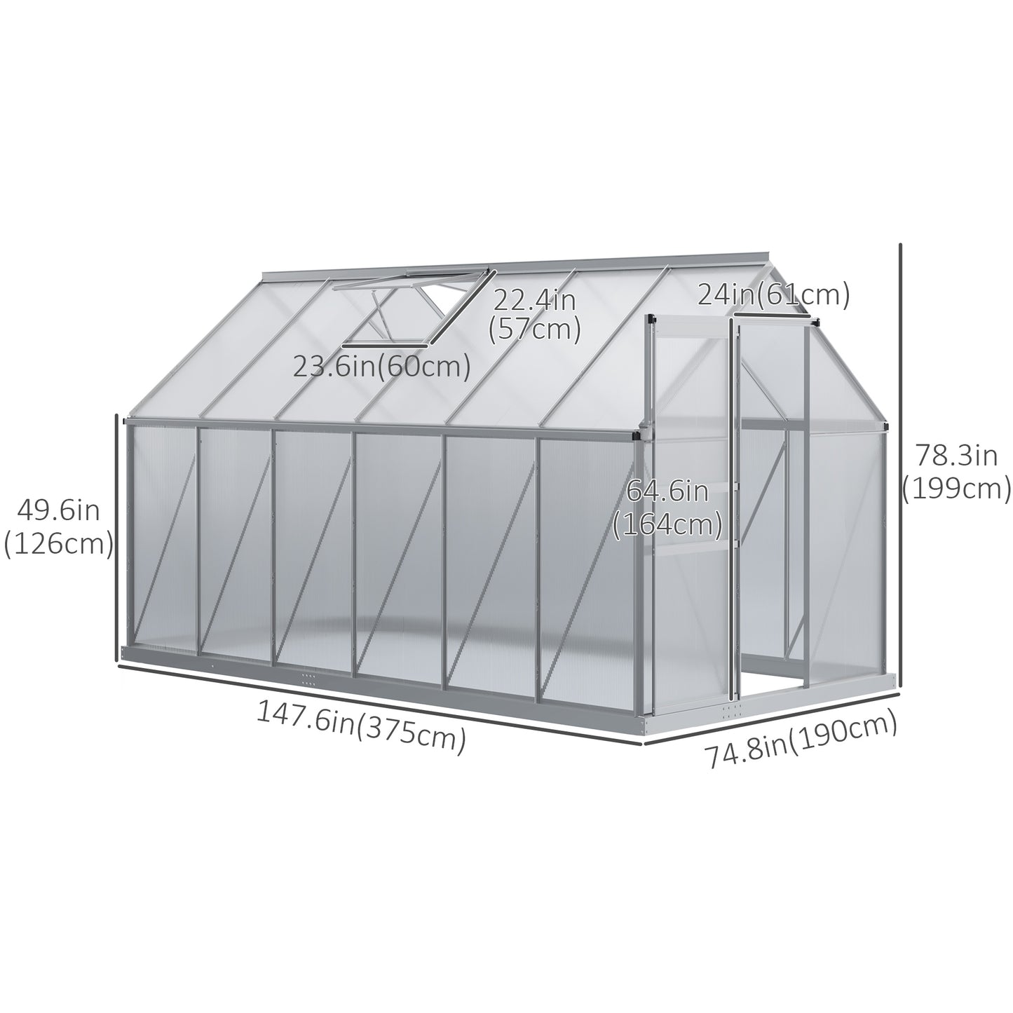 Serre de jardin polycarbonate 183 x 366 x 198 cm