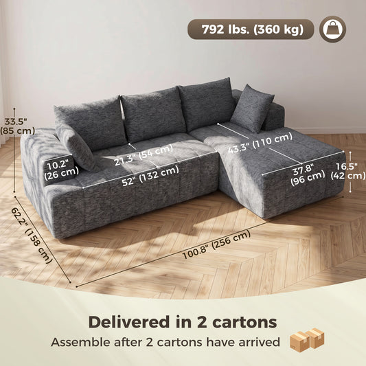Sofa sectionnel modulaire en chenille avec méridienne — 3 places