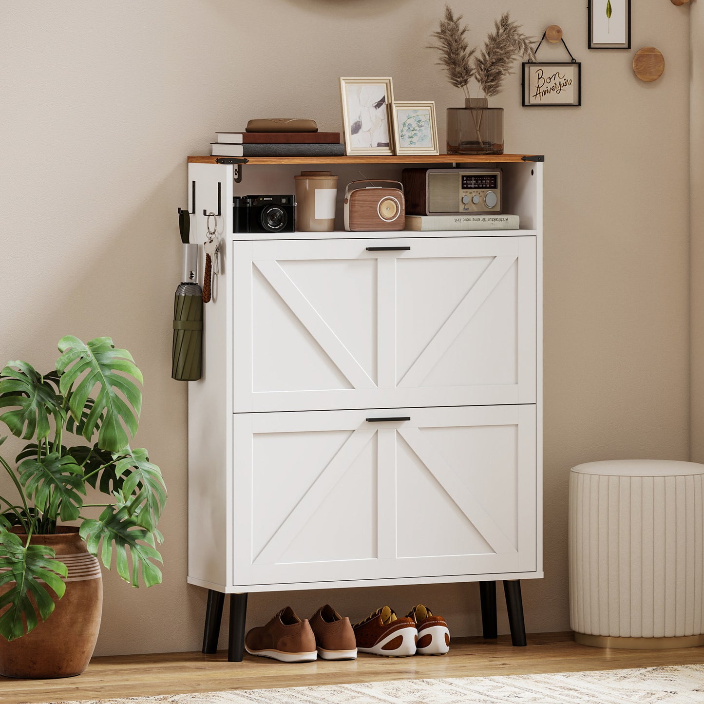 Armoire à chaussures étroite style fermette 16 paires