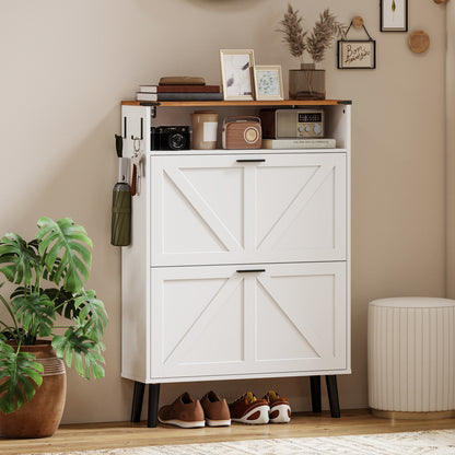 Armoire à chaussures étroite style fermette 16 paires