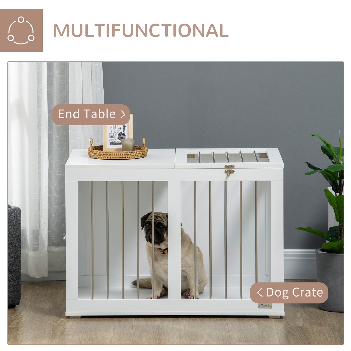 Cage meuble pour chien moyenne taille double porte 80 cm