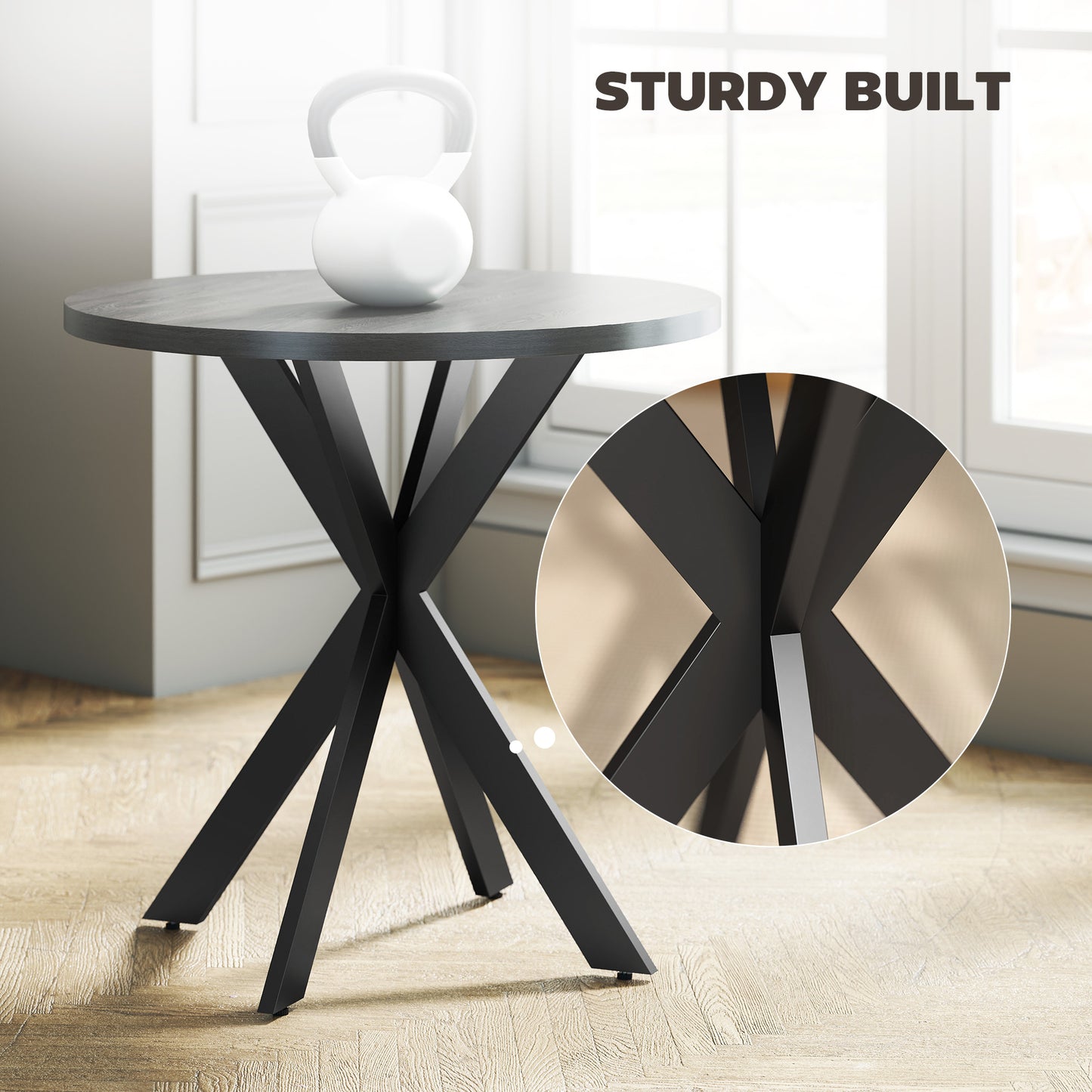 Table à manger ronde contemporaine 74 cm pieds croisés