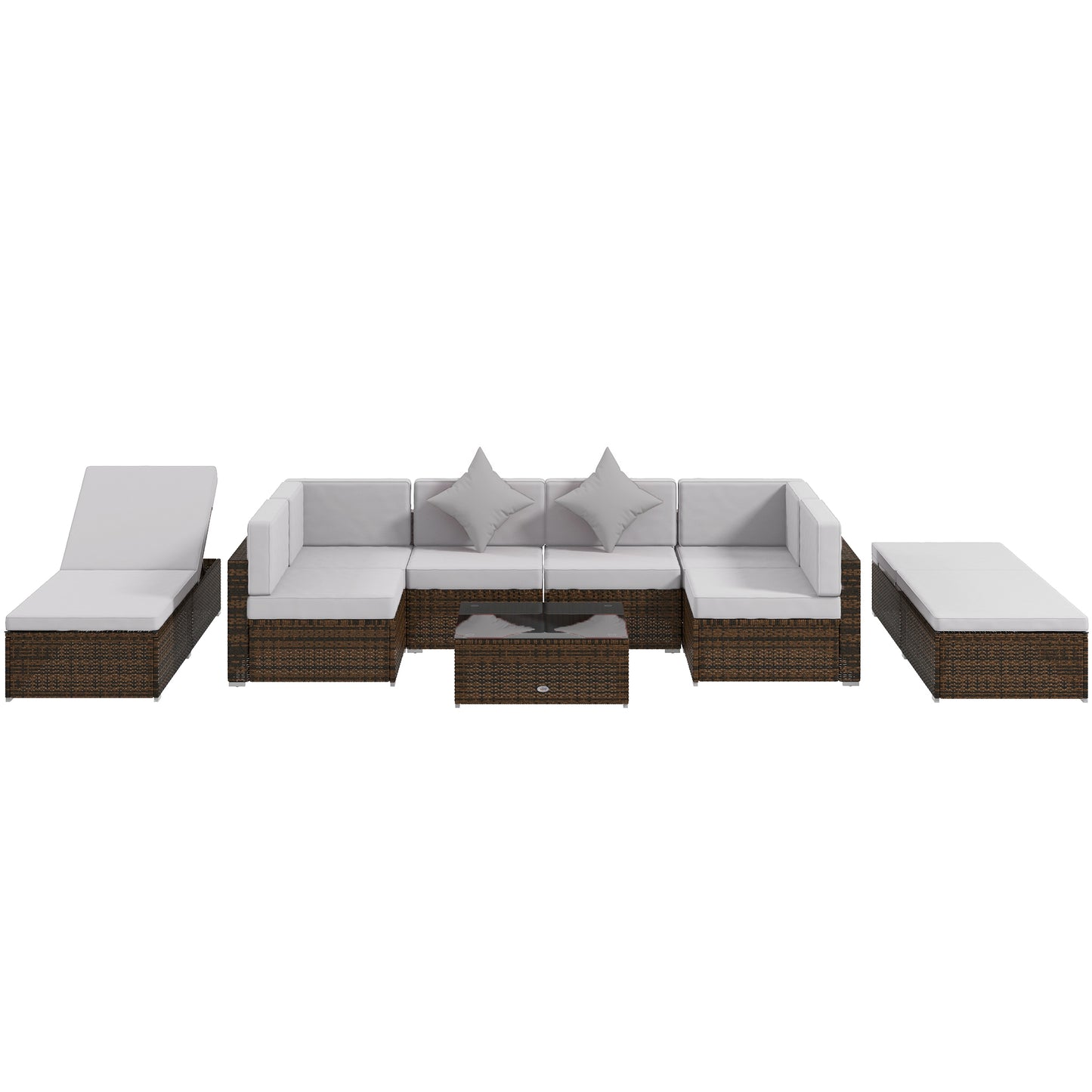Ensemble patio 9 pièces osier modulaire avec coussins