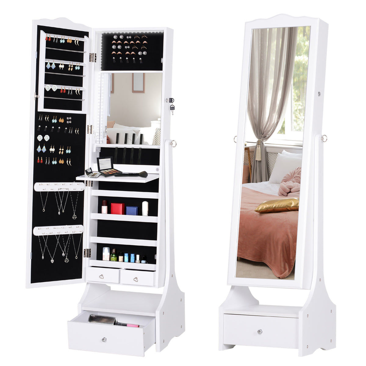 Armoire à bijoux sur pied avec miroir pleine longueur